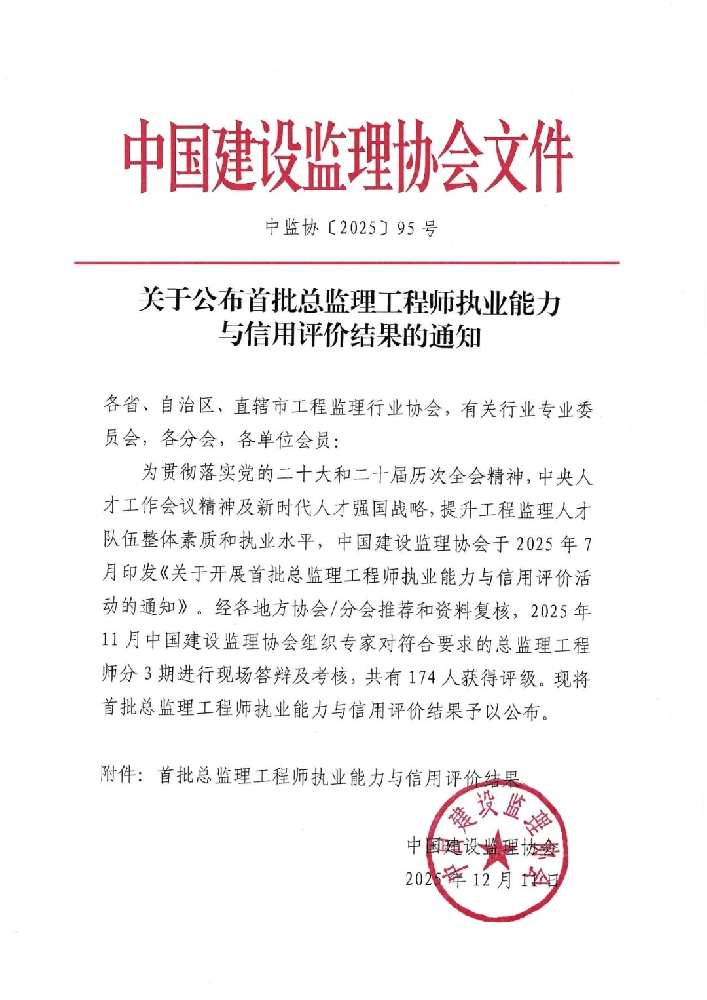 ?關(guān)于公布首批總監(jiān)理工程師執(zhí)業(yè)能力與信用評(píng)價(jià)結(jié)果的通知